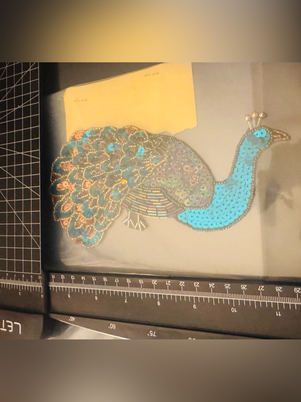 Embellished Peacock Patch - Turquoise Sequin Accent